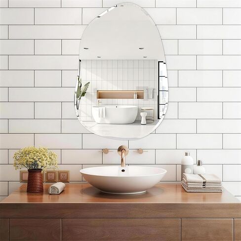 Asymmetrical Mirror, 32x24inch Special-Shaped Beveled Edge Frameless Bathroom Mirror,Irregular wall Mirror, Suitable for Living Room, Bedroom/wall/Bathroom/Makeup Area/Cloakroom。 in Saudi Arabia