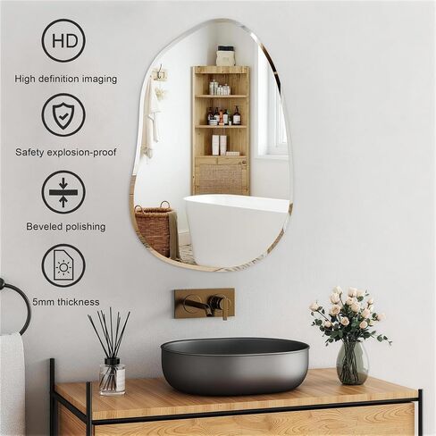 Asymmetrical Mirror, 32x24inch Special-Shaped Beveled Edge Frameless Bathroom Mirror,Irregular wall Mirror, Suitable for Living Room, Bedroom/wall/Bathroom/Makeup Area/Cloakroom。 in Saudi Arabia