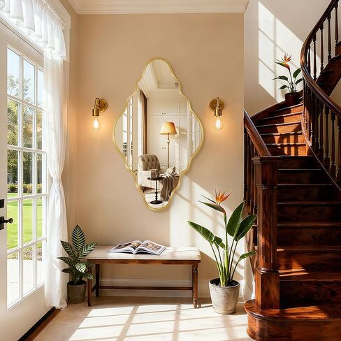 Dorlicecass Vintage Gold Scalloped Mirror 36"x20" Irregular Wall Mirror,Abstract Asymmetrical Brushed Aluminum Alloy Frame,Decorative Antique Wall Mirrors for Bathroom,Bedroom,Living Room,Entryway x1 in Saudi Arabia