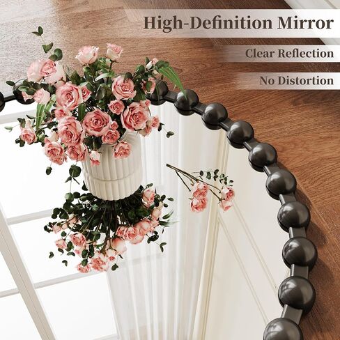 Round Vanity Mirror with Beaded Frame, 36 Inch Circle Wall Mirror for Bedroom Dresser, Entryway, Bathroom, Living Room, Decorative Hanging Wall Mirror, Black in Saudi Arabia