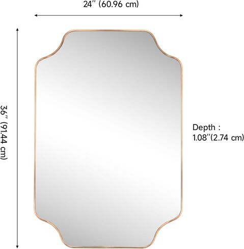 JONATHAN Y Alora Gold Scalloped Rectangular Metal Framed Wall Mounted Mirror 24" x 36" Arched Corners Iron for Bathroom Vanity Entryway Horizontal or Vertical Hanging MIR215A in Kuwait