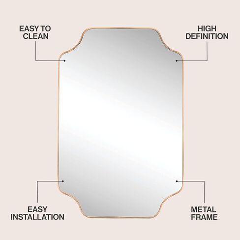 JONATHAN Y Alora Gold Scalloped Rectangular Metal Framed Wall Mounted Mirror 24" x 36" Arched Corners Iron for Bathroom Vanity Entryway Horizontal or Vertical Hanging MIR215A in Kuwait