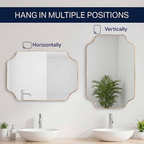 JONATHAN Y Alora Gold Scalloped Rectangular Metal Framed Wall Mounted Mirror 24" x 36" Arched Corners Iron for Bathroom Vanity Entryway Horizontal or Vertical Hanging MIR215A in Kuwait