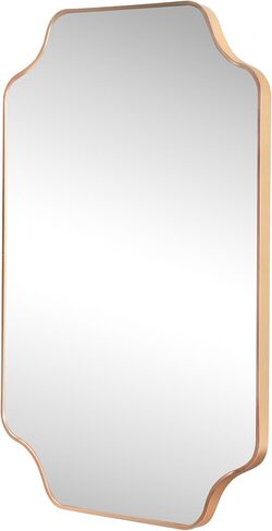 JONATHAN Y Alora Gold Scalloped Rectangular Metal Framed Wall Mounted Mirror 24" x 36" Arched Corners Iron for Bathroom Vanity Entryway Horizontal or Vertical Hanging MIR215A in Kuwait