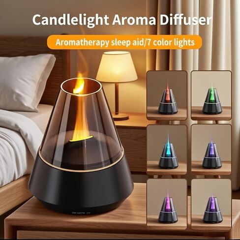 Essential Oil Diffuser, Luxury-Style Aromatherapy Diffuser with Candlelight Night Light Effect, Ultrasonic Cool Mist Humidifier, Remote Control Function, Suitable for Home Living Room and Office in Saudi Arabia