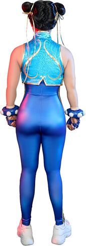 بذلة Micotaku Street Fighter النسائية الكلاسيكية المرخصة رسميًا من Chun-Li Cosplay من الساتان مع تطريز ذهبي in Kuwait