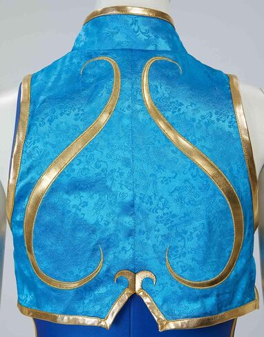 بذلة Micotaku Street Fighter النسائية الكلاسيكية المرخصة رسميًا من Chun-Li Cosplay من الساتان مع تطريز ذهبي in Kuwait