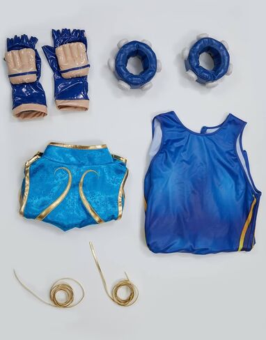 بذلة Micotaku Street Fighter النسائية الكلاسيكية المرخصة رسميًا من Chun-Li Cosplay من الساتان مع تطريز ذهبي in Kuwait
