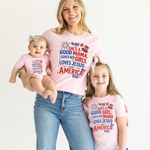 قمصان وطنية متطابقة من Good Mama، قمصان لطيفة للأم وأنا في الرابع من يوليو، ملابس لقضاء العطلات العائلية، تي شيرت للأم والبنت، متعددة الألوان in Kuwait