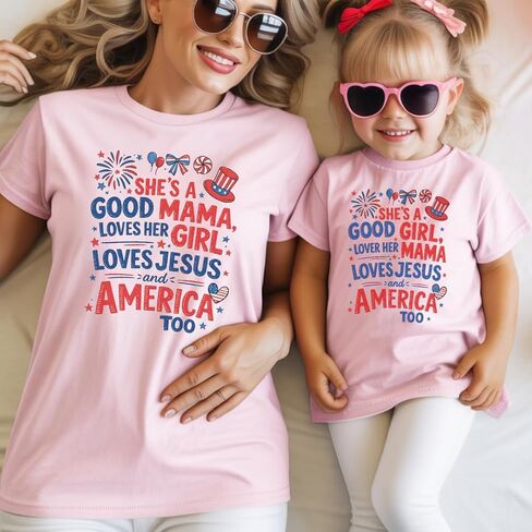 قمصان وطنية متطابقة من Good Mama، قمصان لطيفة للأم وأنا في الرابع من يوليو، ملابس لقضاء العطلات العائلية، تي شيرت للأم والبنت، متعددة الألوان in Kuwait