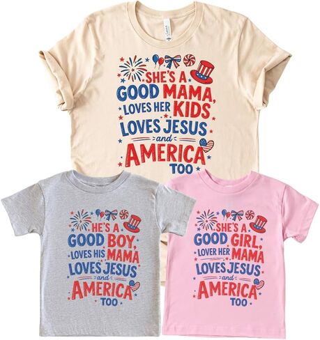 قمصان وطنية متطابقة من Good Mama، قمصان لطيفة للأم وأنا في الرابع من يوليو، ملابس لقضاء العطلات العائلية، تي شيرت للأم والبنت، متعددة الألوان in Kuwait