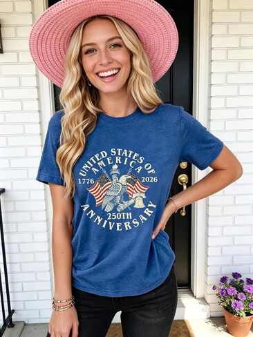 USA 250 Anniversary Shirts Womens 4th of July Tshirts 1776 2026 American 250th Birthday Patriotic Tee Tops in Kuwait