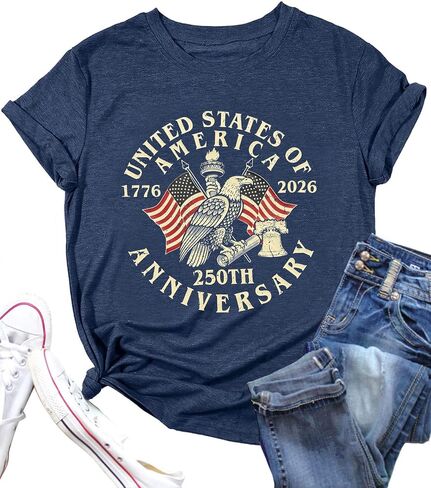 USA 250 Anniversary Shirts Womens 4th of July Tshirts 1776 2026 American 250th Birthday Patriotic Tee Tops in Kuwait