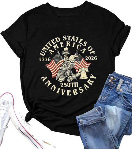 USA 250 Anniversary Shirts Womens 4th of July Tshirts 1776 2026 American 250th Birthday Patriotic Tee Tops in Kuwait