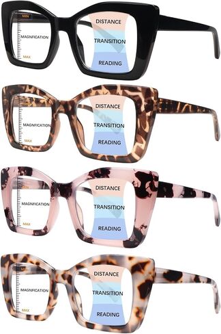 4 Pack Progressive Reading Glasses for Women, Multifocal Blue Light Blocking Readers, Oversized Fashion Frames in Saudi Arabia