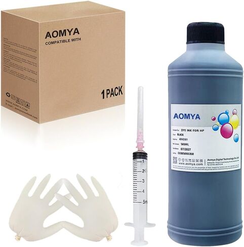 Aomya Compatible HP Black Ink Refill Kit 500ml Dye Bulk Ink for HP Inkjet Printers Refillable Cartridge CISS CIS System (16.9 oz) with Syringe&Glove in Kuwait