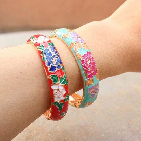 Women's Wrist Jewelry Traditional Classical Flower Pattern Vintage Cloisonne Bangle Bangle on Hand Openable in Kuwait