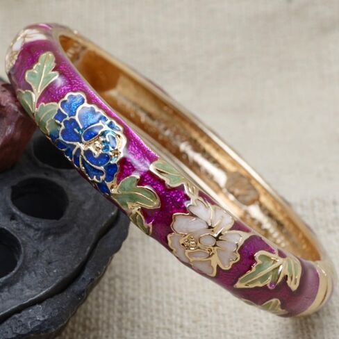 Women's Wrist Jewelry Traditional Classical Flower Pattern Vintage Cloisonne Bangle Bangle on Hand Openable in Kuwait