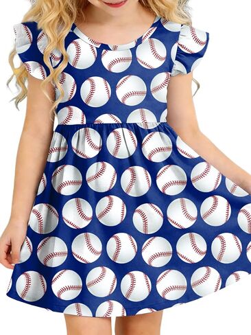 VVNTY Toddler Girls Baseball Dresses: Baseball Heart Print Dress Casual Summer Outfits 3-6Y in Kuwait