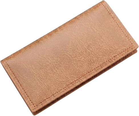 Men's Long Bifold Wallet Slim - Premium Vegan PU Leather Breast Pocket Checkbook Organizer - Ultra Lightweight Vintage Oil Wax Style Card Holder for Business & Daily Use (Black) in Kuwait