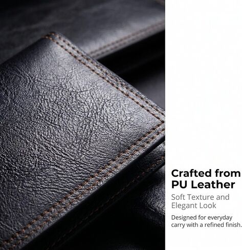 Men's Long Bifold Wallet Slim - Premium Vegan PU Leather Breast Pocket Checkbook Organizer - Ultra Lightweight Vintage Oil Wax Style Card Holder for Business & Daily Use (Black) in Kuwait
