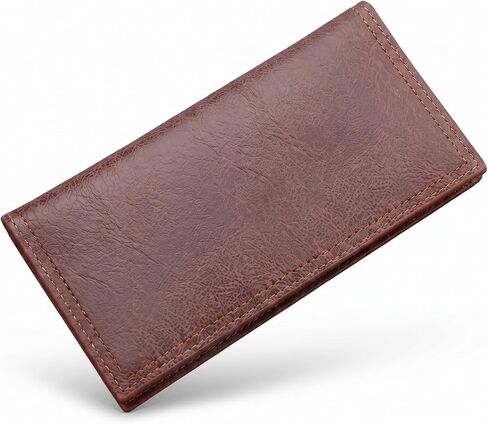 Men's Long Bifold Wallet Slim - Premium Vegan PU Leather Breast Pocket Checkbook Organizer - Ultra Lightweight Vintage Oil Wax Style Card Holder for Business & Daily Use (Black) in Kuwait