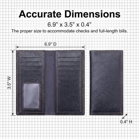 Men's Long Bifold Wallet Slim - Premium Vegan PU Leather Breast Pocket Checkbook Organizer - Ultra Lightweight Vintage Oil Wax Style Card Holder for Business & Daily Use (Black) in Kuwait