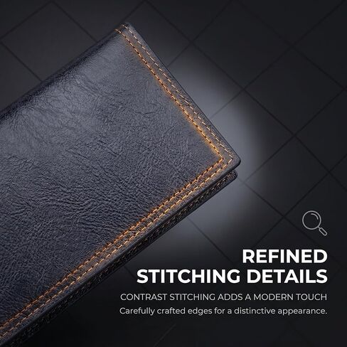 Men's Long Bifold Wallet Slim - Premium Vegan PU Leather Breast Pocket Checkbook Organizer - Ultra Lightweight Vintage Oil Wax Style Card Holder for Business & Daily Use (Black) in Kuwait