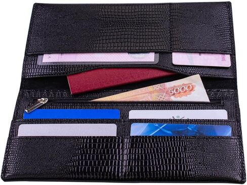 Genuine leather banknote wallet Travel black lizard (leather, durable stitching, folds in half, holds 4 cards, coin pocket, flat banknote compartment) in Saudi Arabia