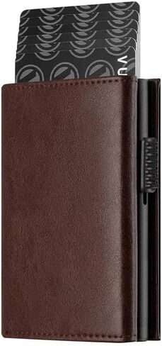 Wallet with Slim Pop Up Card Holder for Men, Bifold Minimalist Smart Wallet RFID Blocking Credit Card Holder with ID Window & Stretchable Cash Slot, Coffee in Kuwait