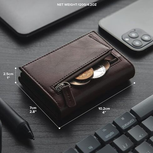 Wallet with Slim Pop Up Card Holder for Men, Bifold Minimalist Smart Wallet RFID Blocking Credit Card Holder with ID Window & Stretchable Cash Slot, Coffee in Kuwait