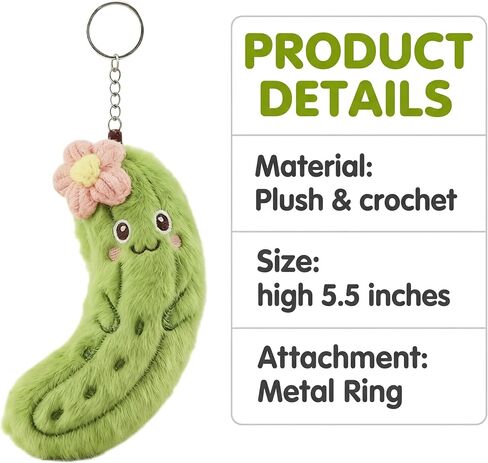Aoekaff Funny Plush Pickle Keychain Soft Cucumber Charm for Adults Quirky Desk Pet Stress Relief Fidget Unique Novelty Gift for Coworkers Friends & Pickle Lovers in Kuwait