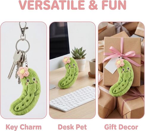 Aoekaff Funny Plush Pickle Keychain Soft Cucumber Charm for Adults Quirky Desk Pet Stress Relief Fidget Unique Novelty Gift for Coworkers Friends & Pickle Lovers in Kuwait