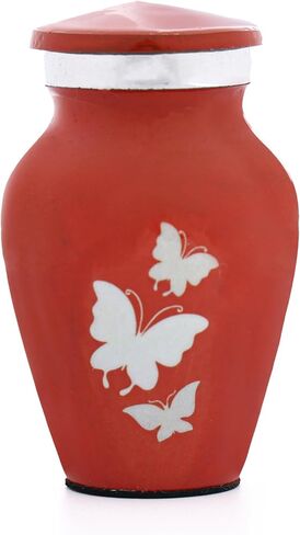 Bless International Hand-Engraved Small Decorative Brass Urn with Lid – 3" Mini Keepsake Urn for Human Ashes, Memorials – Petite Remembrance Vase with Velvet Storage Case & Funnel (Orange) in Saudi Arabia