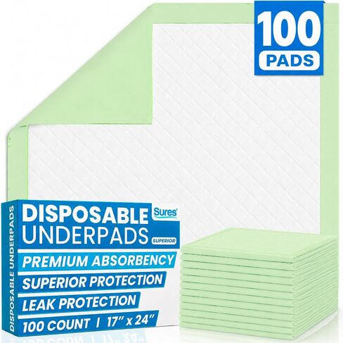 Sures Disposable Bed Pads for Adults - (17" x 24", 100 Count) - Incontinence Underpads with Superior Absorbency - Pee Pad for Elderly - Furniture & Surface Protection in Saudi Arabia
