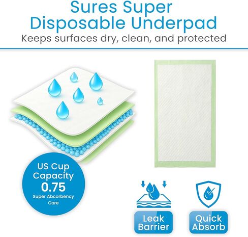 Sures Disposable Bed Pads for Adults - (17" x 24", 100 Count) - Incontinence Underpads with Superior Absorbency - Pee Pad for Elderly - Furniture & Surface Protection in Saudi Arabia