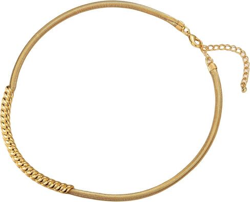 14K Gold Plated Herringbone Necklace for Women, Bold Flat Snake Chain Necklace, Chunky Gold Choker, Jewelry for Gifts in Kuwait