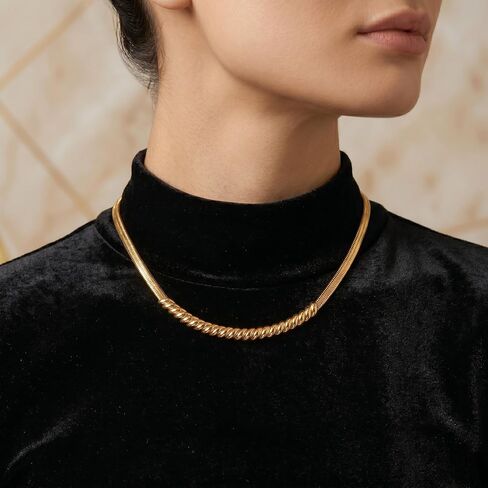 14K Gold Plated Herringbone Necklace for Women, Bold Flat Snake Chain Necklace, Chunky Gold Choker, Jewelry for Gifts in Kuwait