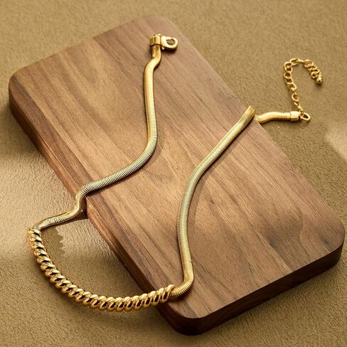 14K Gold Plated Herringbone Necklace for Women, Bold Flat Snake Chain Necklace, Chunky Gold Choker, Jewelry for Gifts in Kuwait