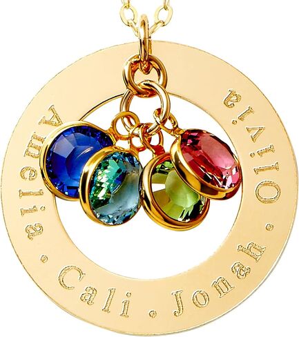 Personalized Birthstone Necklace for Mom, Women, Custom Engraved 14k Gold Filled or Sterling Silver, Multiple Birthstones & Kids Names, Mother's Day, Christmas, Holiday Jewelry Gift, Grandma, Wife in Saudi Arabia