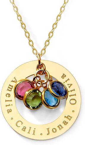 Personalized Birthstone Necklace for Mom, Women, Custom Engraved 14k Gold Filled or Sterling Silver, Multiple Birthstones & Kids Names, Mother's Day, Christmas, Holiday Jewelry Gift, Grandma, Wife in Saudi Arabia