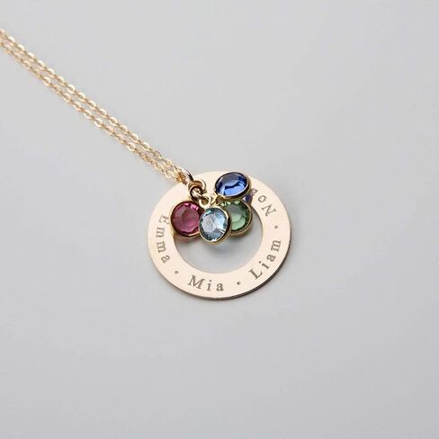 Personalized Birthstone Necklace for Mom, Women, Custom Engraved 14k Gold Filled or Sterling Silver, Multiple Birthstones & Kids Names, Mother's Day, Christmas, Holiday Jewelry Gift, Grandma, Wife in Saudi Arabia