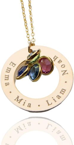 Personalized Birthstone Necklace for Mom, Women, Custom Engraved 14k Gold Filled or Sterling Silver, Multiple Birthstones & Kids Names, Mother's Day, Christmas, Holiday Jewelry Gift, Grandma, Wife in Saudi Arabia