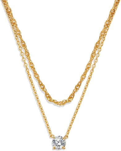 Gold Necklaces Set - Tarnish Proof and Hypoallergenic Layered Thick Gold-Plated Necklaces with Optional Finest Cubic Zirconia Stone- Extension, Strong Lobster Hook, White or 18K Yellow Gold in Saudi Arabia