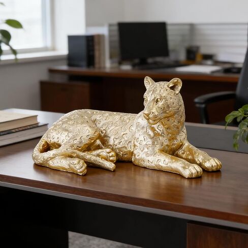 Guichifun Leopard Statue Home Decor Accents - Champagne Gold Cheetah Figurines for Shelf Bookshelf TV Stand Decor Bedroom Office Decorations Ideal Gift for Animal Lovers 12 x 6.8 x 5.2 Inch in Saudi Arabia