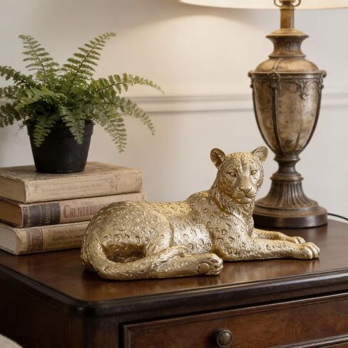 Guichifun Leopard Statue Home Decor Accents - Champagne Gold Cheetah Figurines for Shelf Bookshelf TV Stand Decor Bedroom Office Decorations Ideal Gift for Animal Lovers 12 x 6.8 x 5.2 Inch in Saudi Arabia
