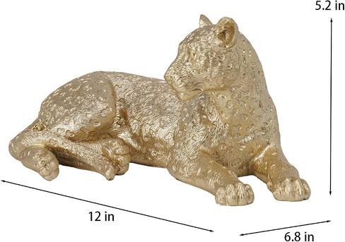 Guichifun Leopard Statue Home Decor Accents - Champagne Gold Cheetah Figurines for Shelf Bookshelf TV Stand Decor Bedroom Office Decorations Ideal Gift for Animal Lovers 12 x 6.8 x 5.2 Inch in Saudi Arabia
