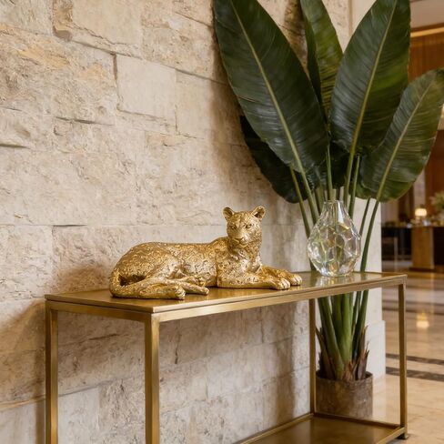 Guichifun Leopard Statue Home Decor Accents - Champagne Gold Cheetah Figurines for Shelf Bookshelf TV Stand Decor Bedroom Office Decorations Ideal Gift for Animal Lovers 12 x 6.8 x 5.2 Inch in Saudi Arabia