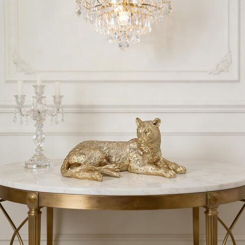 Guichifun Leopard Statue Home Decor Accents - Champagne Gold Cheetah Figurines for Shelf Bookshelf TV Stand Decor Bedroom Office Decorations Ideal Gift for Animal Lovers 12 x 6.8 x 5.2 Inch in Saudi Arabia