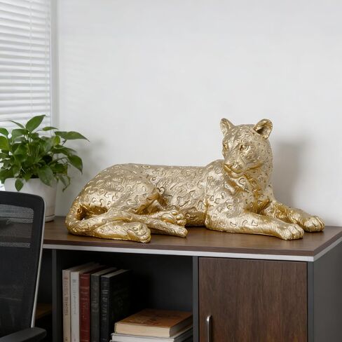 Guichifun Leopard Statue Home Decor Accents - Champagne Gold Cheetah Figurines for Shelf Bookshelf TV Stand Decor Bedroom Office Decorations Ideal Gift for Animal Lovers 12 x 6.8 x 5.2 Inch in Saudi Arabia